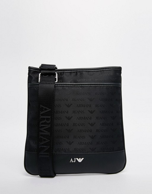Armani Jeans Nylon Flight Bag With All Over Logo Print | AS