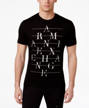 Armani Exchange Men's Black Graphic-Print Logo Cotton T-Shirt .