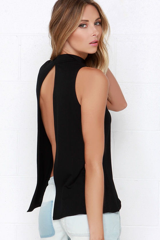 Chic Black Top - Backless Top - Mock Neck Top - $28.