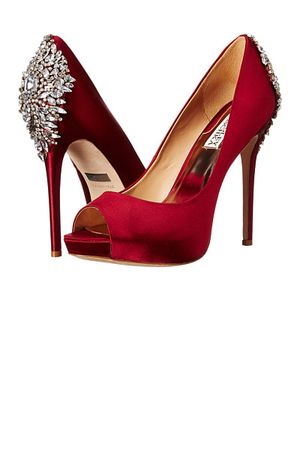 Add a pop of red to your wedding day with Badgley Mischka Kiara .