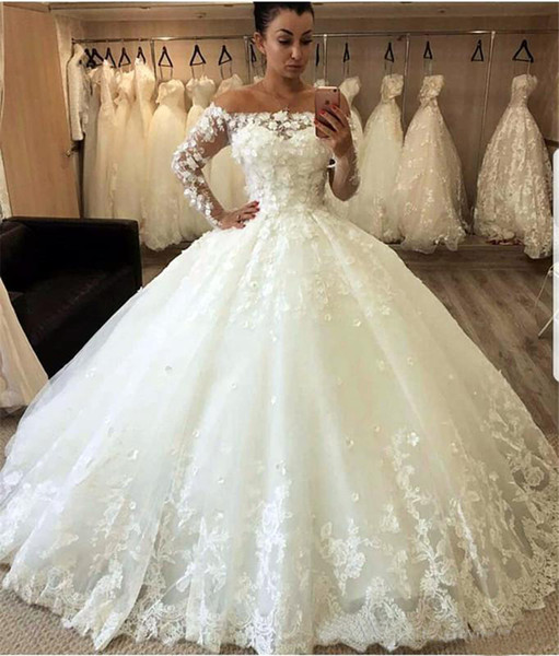 New Ivory Off Shoulder Ball Gown Wedding Dresses 2019 A Line Long .