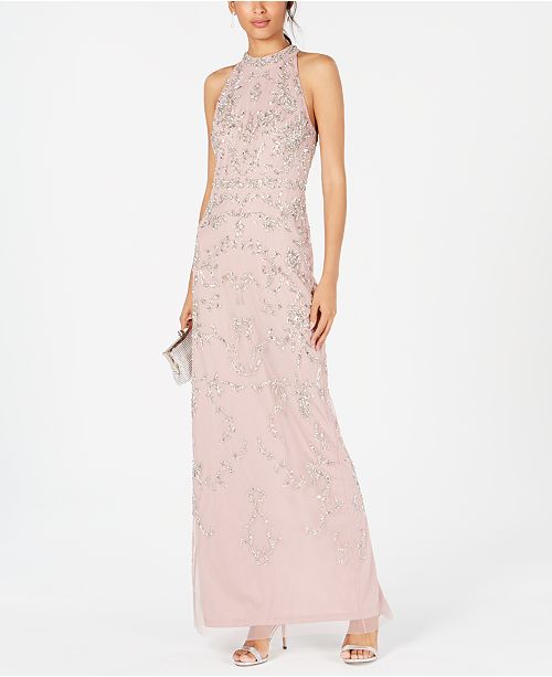 Adrianna Papell Beaded Halter Gown & Reviews - Dresses .