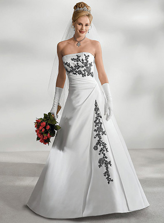Modern White Black Wedding Dress with Floral Embroidery | Wedding .