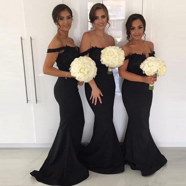 Sexy Mermaid Off-Shoulder Long Cheap Black Bridesmaid Dresses with .