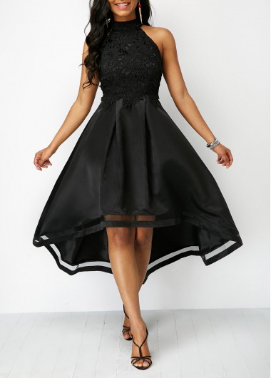 Black Lace Panel Sleeveless High Low Dress (With images) | Black .