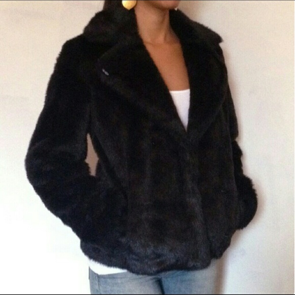 H&M Jackets & Coats | Hm Black Faux Fur Coat | Poshma