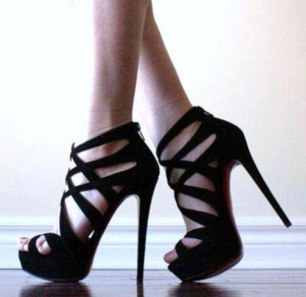 shoes, black shoes, black high heels, high heels, clothes, shoes .