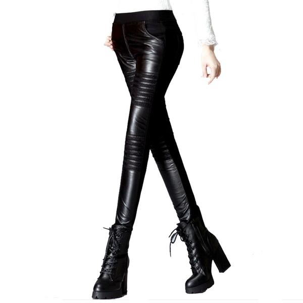 PU Leather Pants Women Autumn 2018 Wear Faux Leather Pants Female Fa