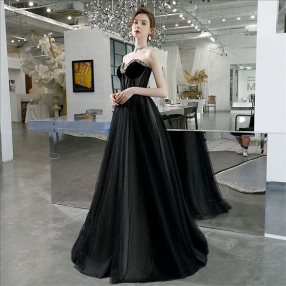 Elegant Black Prom Dresses 2020 A-Line / Princess Sweetheart .