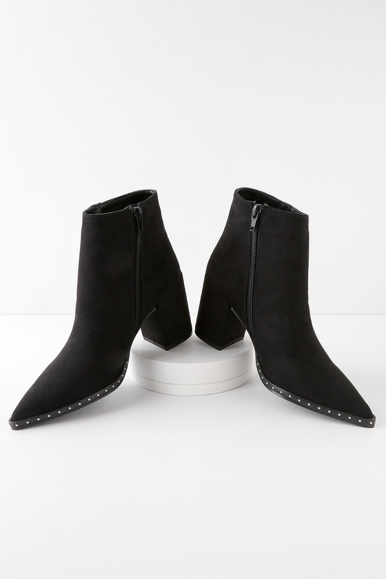 Cute Black Boots - Vegan Suede Booties - Studded Ankle Booti