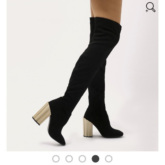 Public Desire Shoes | Black Thigh High Over Knee Boots With Gold .