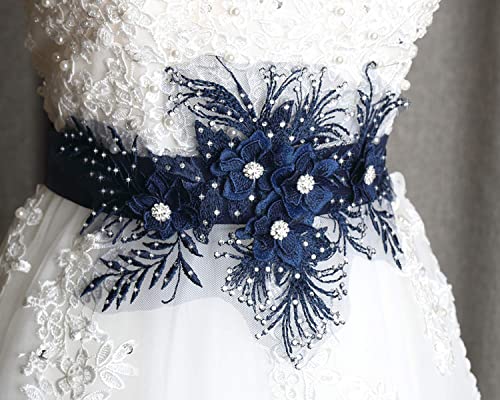 Amazon.com: Navy wedding sash, Dark blue lace belt, Wedding dress .