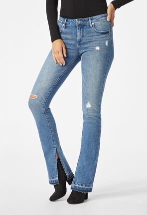 Side Slit Boot Cut Jeans in Blue Intent - Get great deals at JustF