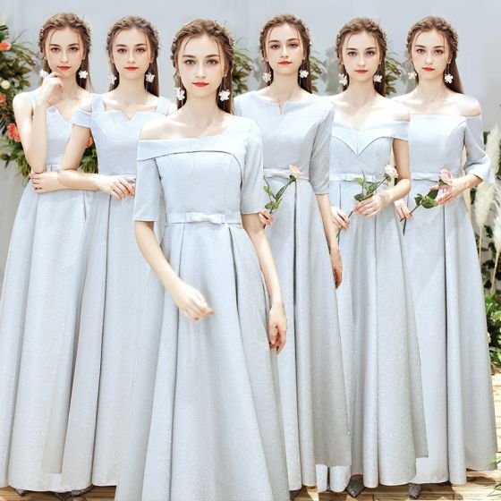 Chic / Beautiful Silver Bridesmaid Dresses 2019 A-Line / Princess .