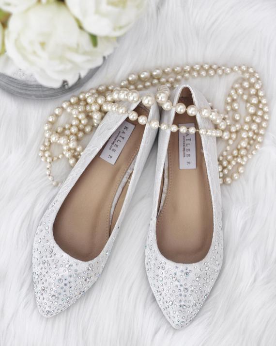 Women Wedding Lace Shoes Bridesmaid Shoes WHITE LACE Pointy | Et