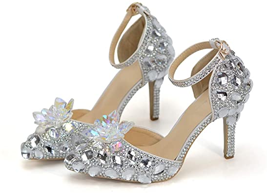 Amazon.com | Pointed Toe Bride Wedding Shoes Cinderella Prom Pumps .