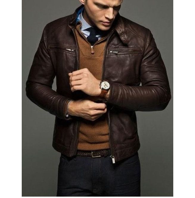 Mens Slim Fit Leather Jackets, Men Brown Leather | RebelsMark