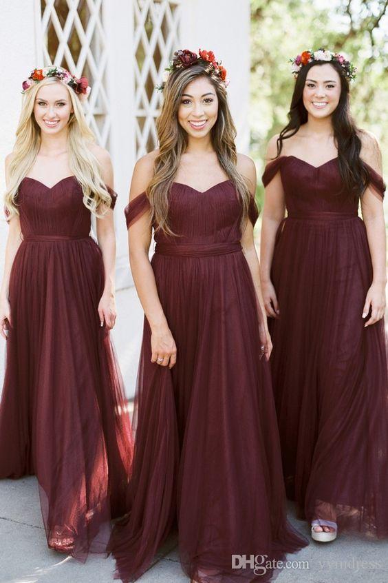 Burgundy Bridesmaid Dresses Offer Shoulder Western Country Style .