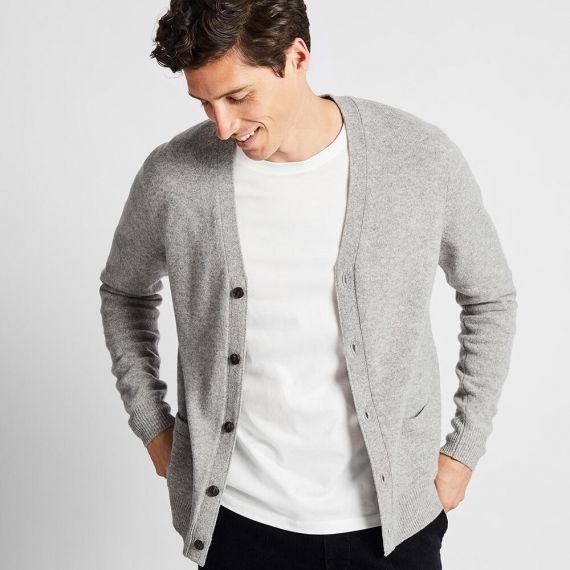 MEN Premium Lambswool V Neck Long Sleeve Cardigan - Sweaters .