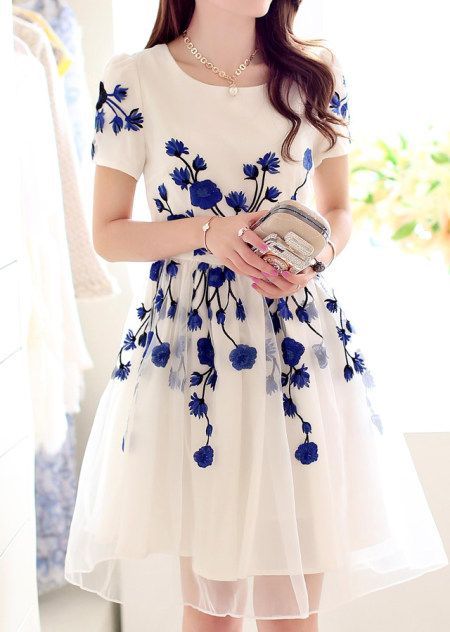 Blue and White | Spring dresses casual, Summer dresses for women .