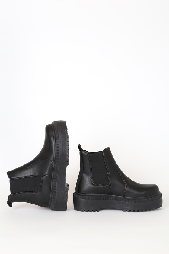 Steve Madden Yardley Ankle Boots - Black Flatform Chelsea Boo