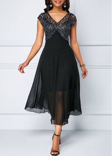 V Neck Lace Patchwork Chiffon Dress | Shop casual dresses, Chiffon .