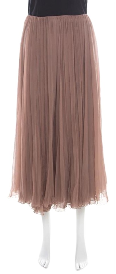 Chloé Brown Hazelnut Gathered Silk Chiffon Midi Skirt Size 4 (S .