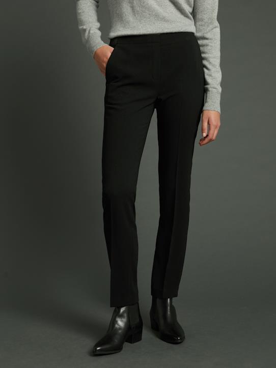 Women's crêpe cigarette trousers with elastic back - black, Wom
