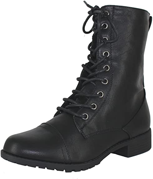 Amazon.com | Forever Link Womens Round Toe Military Lace up Knit .
