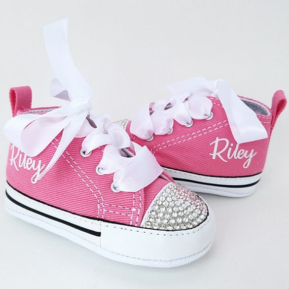 Pink Converse Baby Girls Personalized Name Bling Shoes | Et
