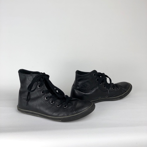 Converse Shoes | Black Leather High Top Slim | Poshma