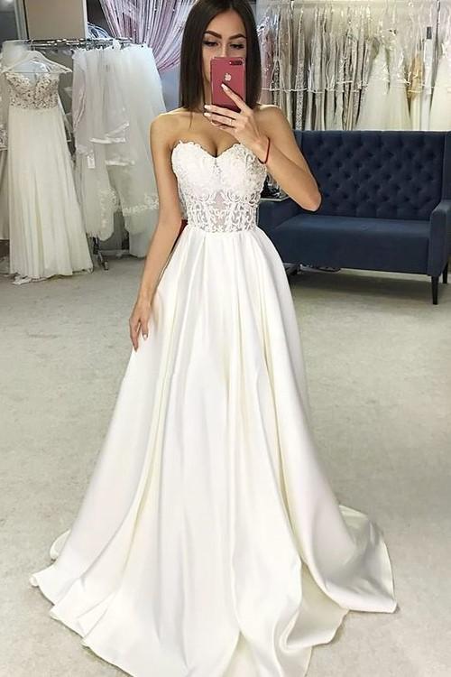 Sweetheart Sheer Lace Corset Wedding Dresses Satin Skirt .