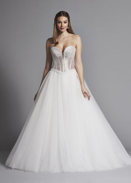 Glitter Strapless Ball Gown Wedding Dress With Corset Bodice And .