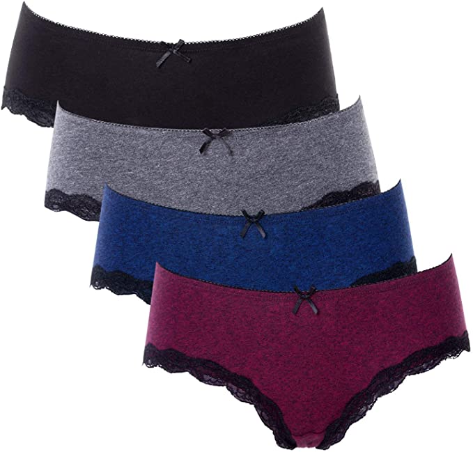 ATTRACO Women's Cotton Brief Panties Soft Underwear Lace Trim .