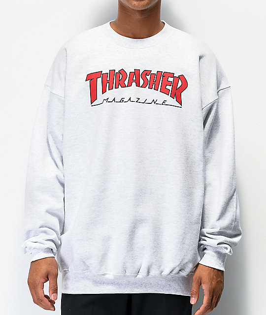 Thrasher Outlined Grey Crew Neck Sweatshirt | Zumi