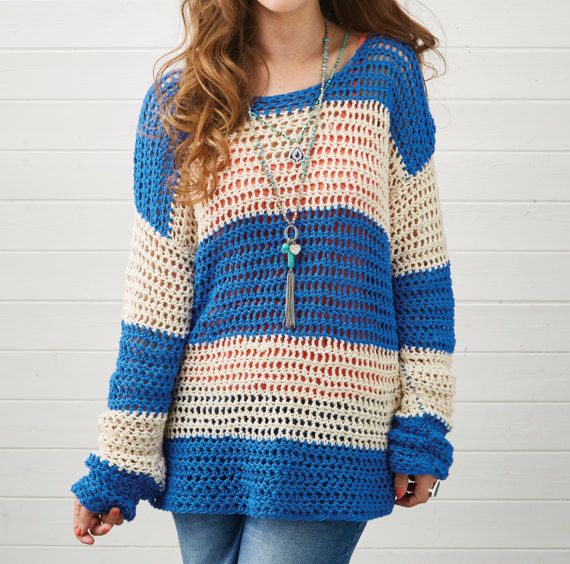 Simple stripes! Slouchy crochet sweater pattern from Simply .