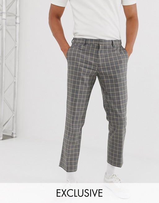 Noak slim fit cropped pants in gray grid check | AS