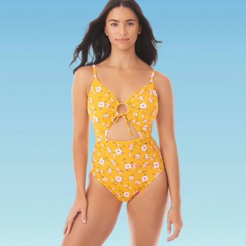 Women's Slimming Control Drawstring Cut Out One Piece Swimsuit .