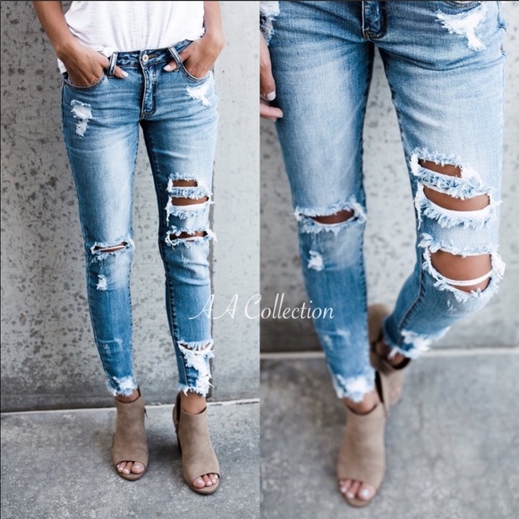 Jeans | Distressed Denim Destroyed Ripped Skinny | Poshma