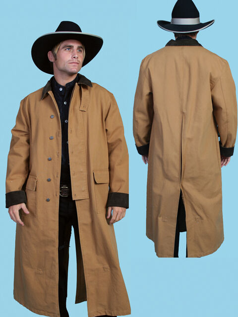 Men's Western Old West Cowboy Scully Long Duster Coat Black Brown .