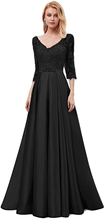 Amazon.com: OYISHA Women's Long Lace Evening Dresses with 3/4 .