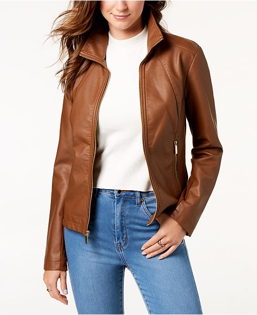 Kenneth Cole Faux-Leather Jacket & Reviews - Coats - Women - Macy