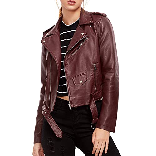 Burgundy Faux Leather Jacket: Amazon.c