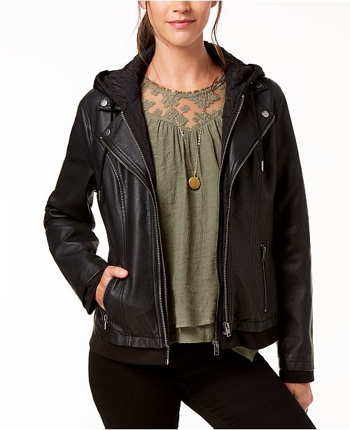 Style & Co Hooded Faux-Leather Jacket, Created for Macy's .