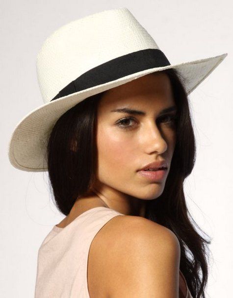 Fashion style white wide brimmed classic straw fedora hat women .