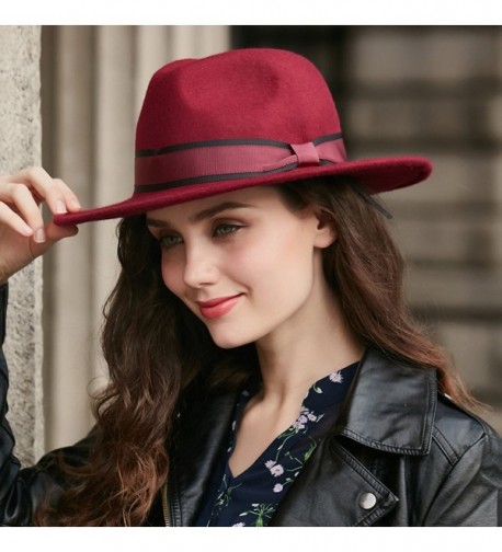 100% Wool Fedora Hat Vintage Bowler Hats Wide Brim Hat for Women .