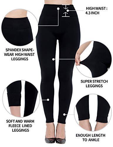 Women's Fleece Lined-High Waist Basic Elastic Ankle Leggings (3 .