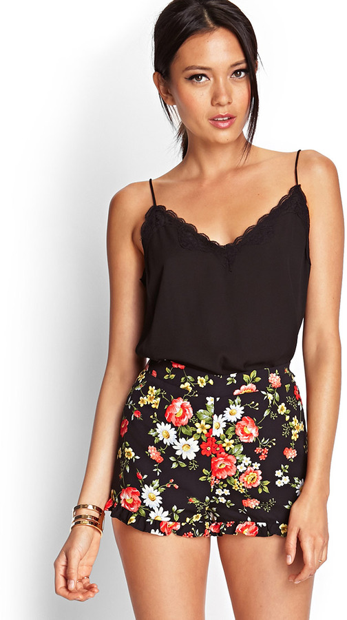 Forever 21 Ruffled Floral Shorts, $15 | Forever 21 | Lookastic.c