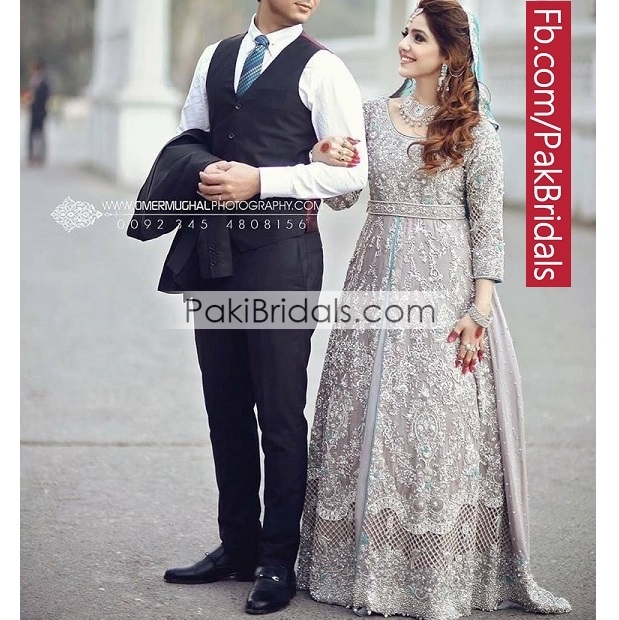 Silver Bridal Maxi Dress 644 - Pakistan Bridal Dress