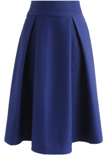 Full A-Line Midi Skirt in Royal Blue - Retro, Indie and Unique Fashi